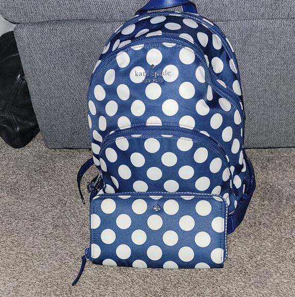 kate spade Handbags - Kate Spade Navy Polka Dot Backpack And Matching Wallet